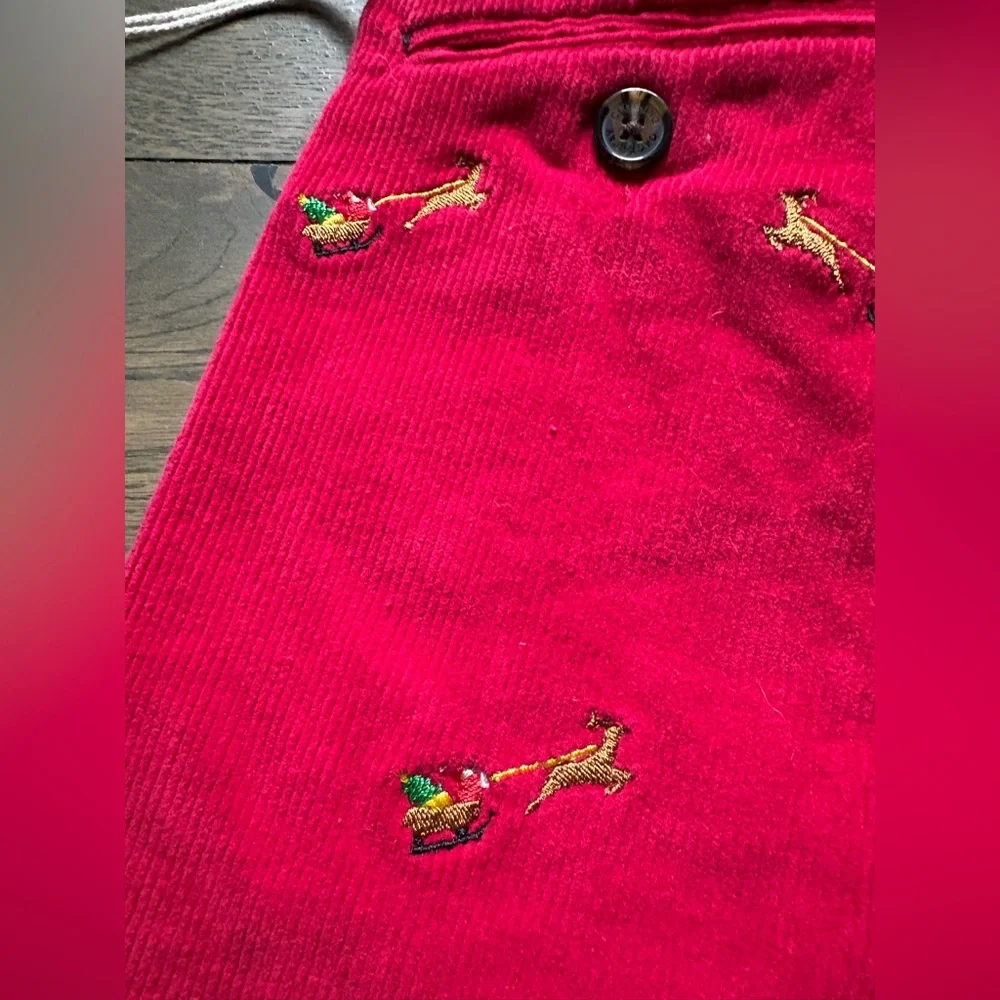 New Castaway Nantucket Boys Beachcomber Corduroy Pants/Crimson Santa Sleigh 2